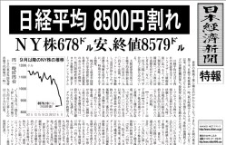 日経平均8500円割れ