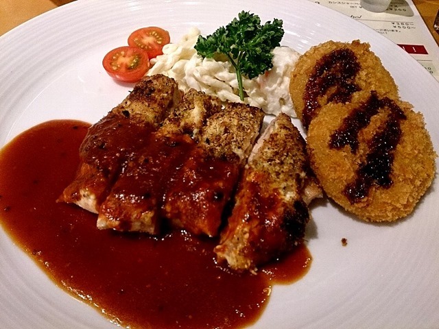 チキンのマスタード焼きandメンチカツ