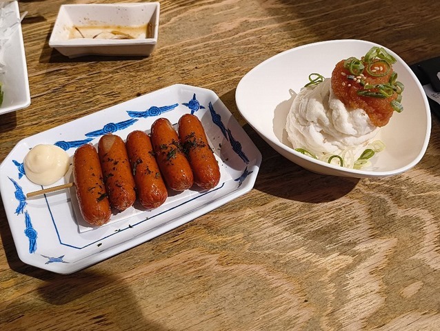 明太子ポテトサラと赤ウインナー串