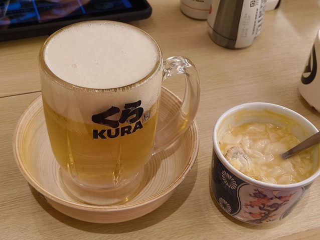 うにクリーム茶碗蒸しとアサヒスーパードライ