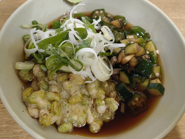 冷やし太そば＋山形だし＋枝豆天