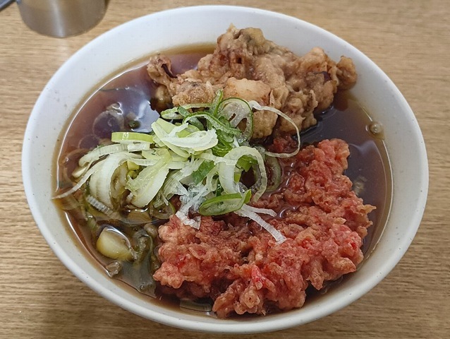 小海老のかき揚げとミニゲソ天それから太そばの小盛