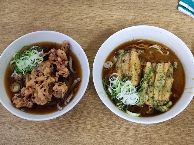 家人のジャンボゲソ天とカレーそば＋新じゃが天×2