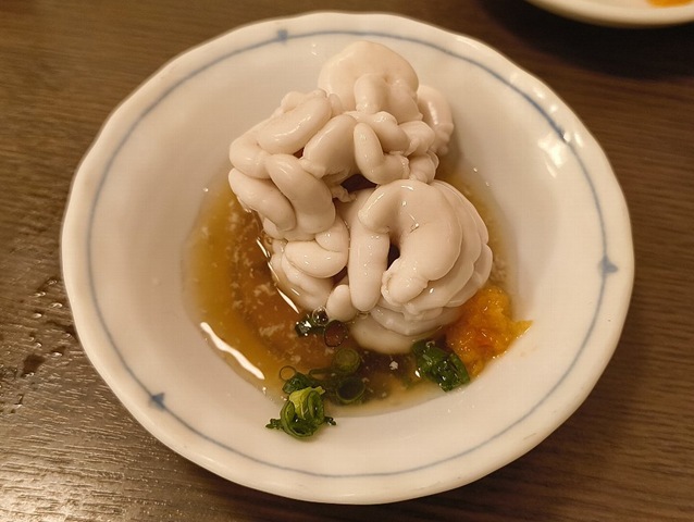 ポン酢を掛けて白子を食す