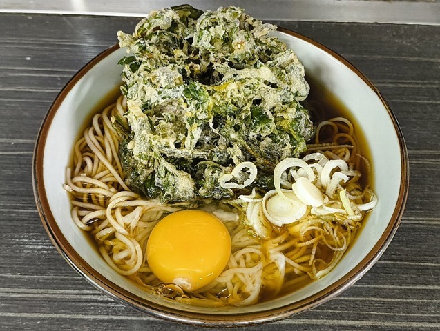 春菊天そばと生たまご