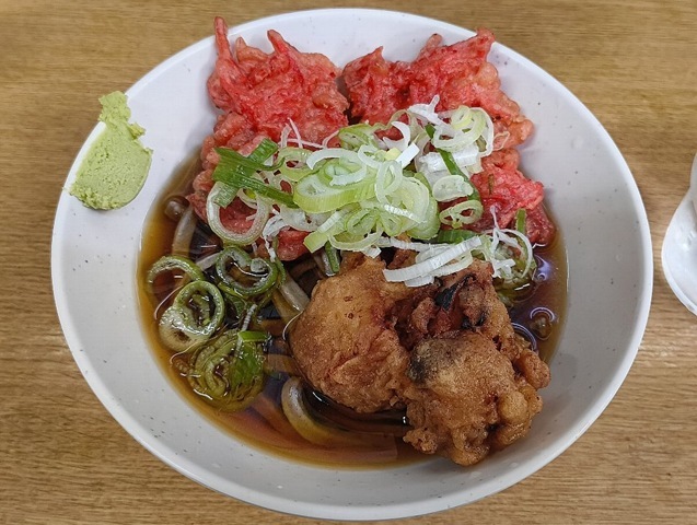 山形だし＋ゲソ天＋紅しょうが天＋冷し太そば（小盛）