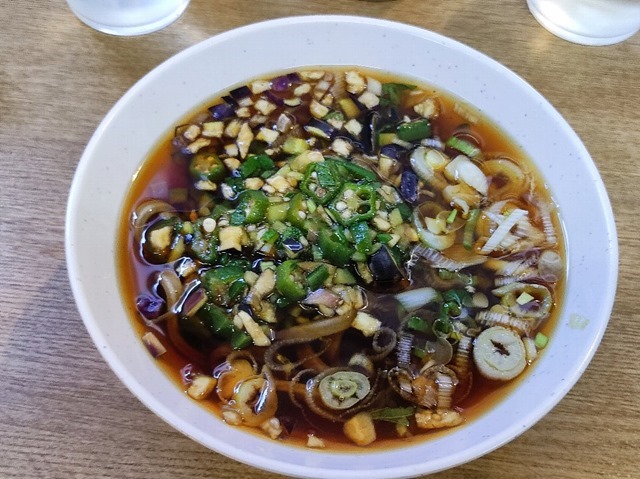 山形だし（刻み夏野菜）＋太そばハーフ