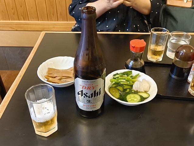 スーパードライと酒肴のおつまみメンマと自家製ぬかづけ