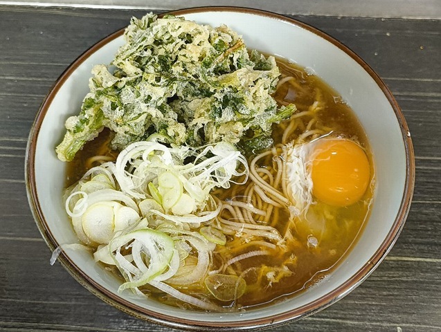 春菊天そばと生たまご