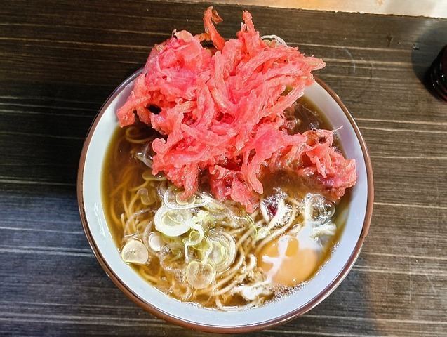 紅ショウガ天そば＋生たまご