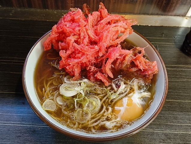 紅ショウガ天そば＋生たまご