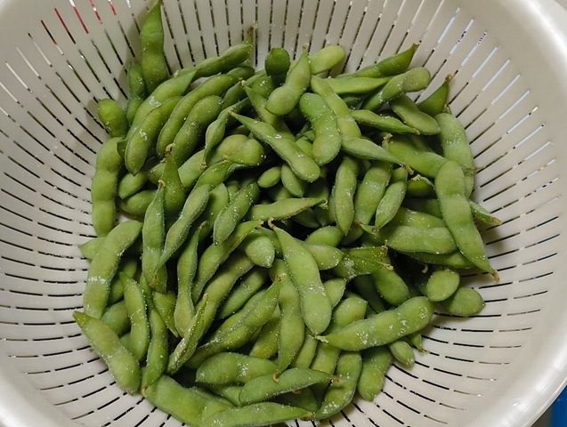 茹で上げたら塩を振って掻き混ぜて団扇であおいで食べるのだ