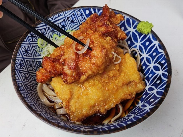 冷し唐揚げ&鶏天太麺そば